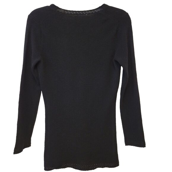 100% Cashmere V-neck Black Azure Finish Long Sleeve Women Sz XS Sweater - Picture 2 of 9